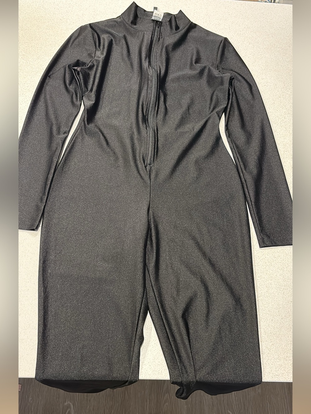 Women’s Black Spandex One-Piece Zippered Bodysuit